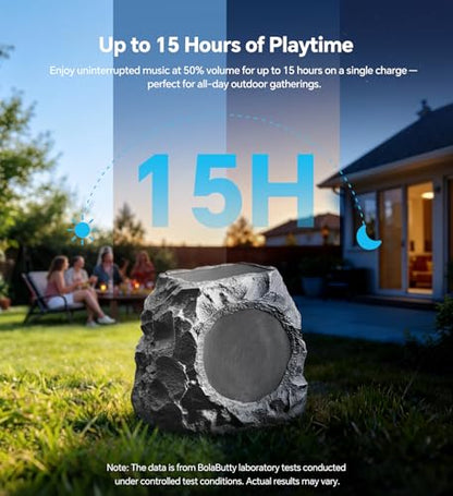 Upgraded Outdoor Rock Speaker 60W Deep Bass Multi-Sync up to 100Pcs, Remote Control, IPX7 Waterproof Solar-Powered Bluetooth Speaker Perfect for Pool, Garden, Patio, Ideal for Music Lovers - 2 Packs