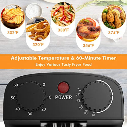 COSTWAY 3.2Qt/3L Deep Fryer with Basket, Adjustable Temperature & Timer