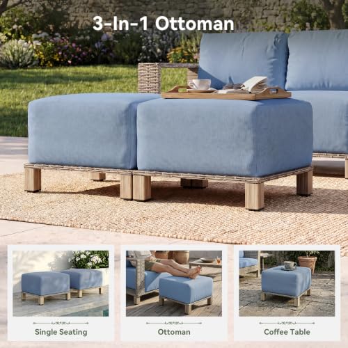 Aoxun Patio Furniture Set with 10'' Thick Cushions (6 Piece-U, Gray/Blue)