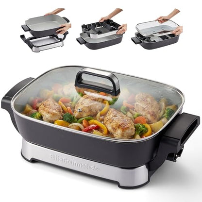 Elite Gourmet Stow-Away Ceramic Skillet, PFAS-Free Ceralast™, 1500W