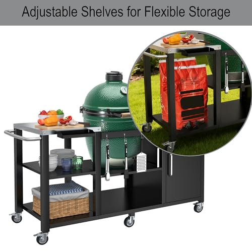 GDLF Grill Table for Big Green Egg Style BBQ, Heavy Duty Metal Outdoor Grill Station Prep Table with Storage,Compatible with Large Big Green Egg,Kamado Joe Classic