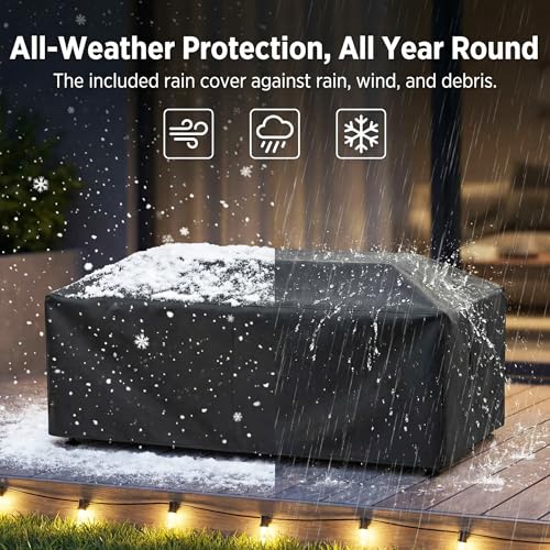 NICESOUL 42" Outdoor Propane Fire Pit Table, 50,000 BTU Rectangle Natural Gas Firepit with Tank Table, No Assembly Low Profile Fire Table for Outside Patio & Backyard, CSA Certified, Grayish White