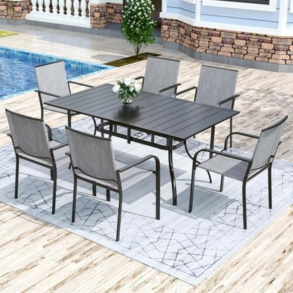 Anmutig 7-Piece Outdoor Dining Set, 63" Patio Table, Stackable Chairs Gray