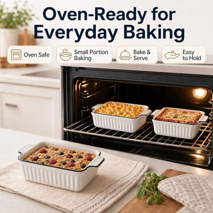 DLIM HOME 12 Oz Casserole Dish, Ceramic Baking Dishes Sets of 4, Small Casserole Dish with Handle, Porcelain Bakeware Sets, 5" Rectangular Baking Serving Dish for Casserole, Cakes, Dishwasher Oven Safe
