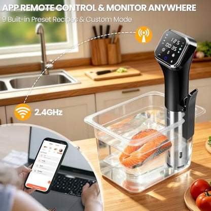 KingSom WIFI Sous Vide Cooker,1100W Sous Vide Machine Immersion Circulator Preset Recipes on APP & Touch Control,Large LCD Screen Sous Vide,3D Water Fast-Heating Ultra-Quiet,Sous Vide Kit with Timer