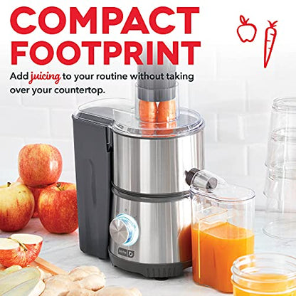 Dash Centrifugal Juicer Machine, 350W 2-Speed Electric Juice Extractor for Fruits and Vegetables, Easy to Clean Compact Juicing Machine with 2-Inch Feed Chute, BPA Free - Cool Gray
