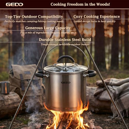 GEDO Food-Grade 304 Stainless Steel Stock Pot, Thickened Cooking Pot with Tempered Glass Lid, Heat-Resistant Handles, Fits All Stovetops for Soup Stew Canning, Dishwasher Safe (10, Quarts)