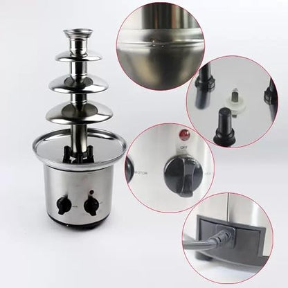 4 Tier Chocolate Fountain Machine, 110V Electric Chocolate Fountain Machine for Nacho Cheese, Commercial Stainless Steel Waterfall Chocolate Melting Machine with Knob Control for Parties & Wedding