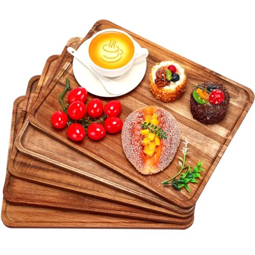 Roowest 5 Pack Solid Acacia Wood Serving Trays for Laser Engraving Rectangular Wooden Board for Food Appetizer Serving Tray Plates for Vegetables Fruit Cheese Housewarming Gifts(14 x 10 Inch)