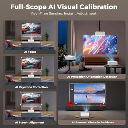 [5000+ Official-Apps & AI Auto Focus & 50W Dolby Audio] Outdoor-Projector-4k with WiFi and Bluetooth, AI Movin 2.0 OS Smart Projector with HDR10+, Lisowod Portable 4K Proyector 2026 Upgraded