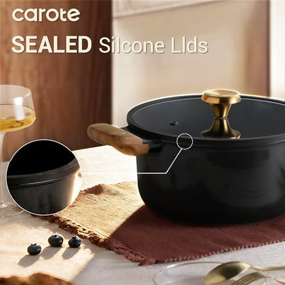 CAROTE Ceramic Cookware Set Nonstick, 16pcs Pots and Pans Set Nonstick, Non-Toxic & PFAS-Free, Dishwasher, RV/Camping Cookware Set, Cooking Pots with Lids, Charcoal Black