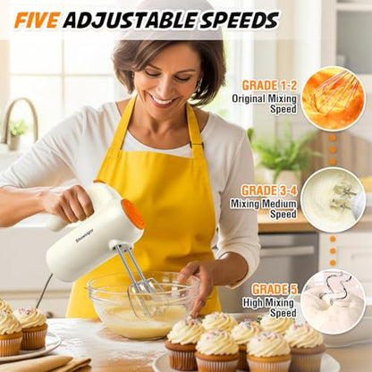 Hand Mixer, 5-Speed Electric Whisk with Turbo Boost Includes 5 Stainless Steel Attachments - Great Stand Mixer Alternative for Baking Cakes, Bread & More