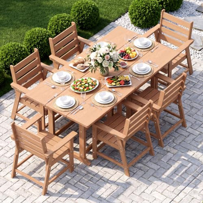 EcoVida Outdoors HDPE Outdoor Dining Set, Patio Dining Set of 8, Cedar