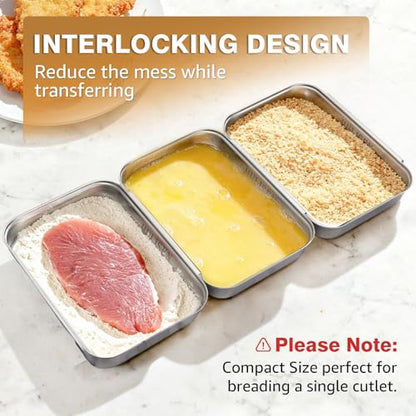 HULISEN Set of 3 Breading Pans, Stainless Steel Breading Set for Marinating Meat, Chicken, Fish, Food Prep Trays, Coating Trays Can Be Used to Baking Cake, Oven Safe
