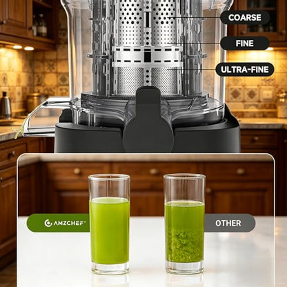 Cold Press Juicer Machine, 5.4" Wide Self-Feeding Chute for Whole Fruits & Vegetables, Masticating Juice Extractor with Large Auger & Triple Strainers, High Juice Yield, Easy to Clean