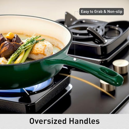 MAISON ARTS 7 Piece Enameled Cast Iron Cookware Set, Induction Dutch Oven Pot with Lid, Emerald Non Toxic Pots and Pans set, PFOA-PFOS Free