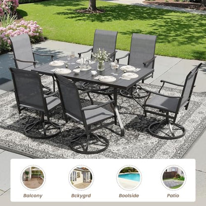 Soohow Outdoor Dining Set for 6, 7-Piece Patio Table and Chairs Set, 6 x Swivel Patio Dining Chairs with Textilene Fabric and 60"x35" Outdoor Table with 1.57" Umbrella Hole for Backyard, Poolside