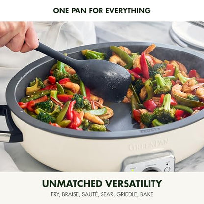 GreenPan Elite 5.5QT Electric Oval Skillet, PFAS-Free Ceramic Nonstick, 1800 Watt, Dishwasher Safe Lid & Removable Crock, Adjustable Temp Control Multi-Cooker, Sear, Sauté, Rice, Stir-Fry, Cream White