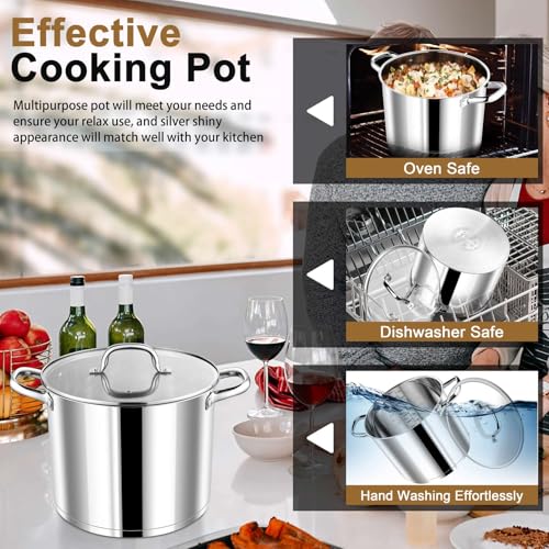 P&P CHEF 10 QT Stock Pot with Lid, Stainless Steel Large Cooking Pot, Soup Canning Stockpot for Stewing Simmering, Tri-ply Bottom for All Stoves, Heavy-Duty &Dishwasher Safe & Food-Grade