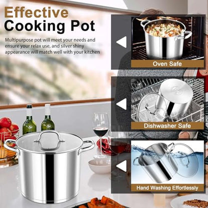 P&P CHEF 10 QT Stock Pot with Lid, Stainless Steel Large Cooking Pot, Soup Canning Stockpot for Stewing Simmering, Tri-ply Bottom for All Stoves, Heavy-Duty &Dishwasher Safe & Food-Grade