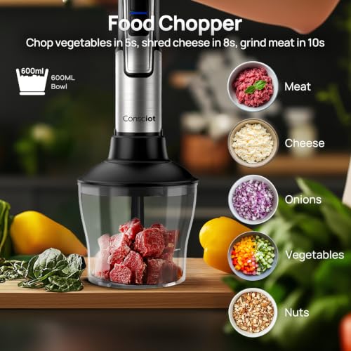 Consciot 5-in-1 Immersion Blender Handheld Max 1100W, 21-Speed & Turbo Mode