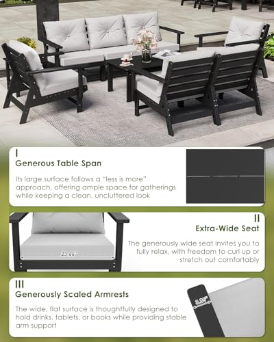 GREENVINES 9 Piece Patio Conversation Set, HDPE All Weather Couches, Black