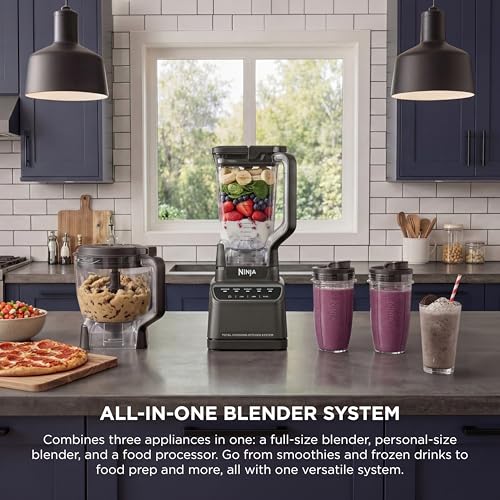 Ninja Kitchen System | All-in-One for Smoothies, Frozen Drinks, Veggie Chopper & More | With Full-Size Pitcher, 8 Cup Food Processor Bowl, (2) 18 oz. Cups, | 1200 Watt | Dark Grey | BR601AMZ