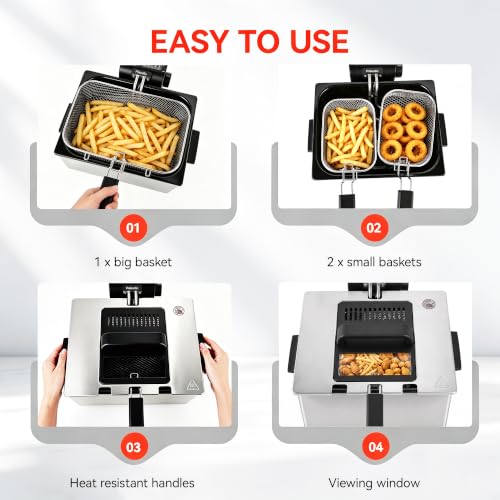 Pukomc Deep Fryer With Basket 4.5L Adjustable Temp,Removable Oil Container