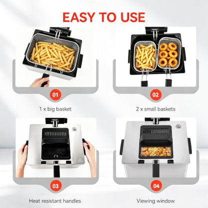 Pukomc Deep Fryer With Basket 4.5L Adjustable Temp,Removable Oil Container