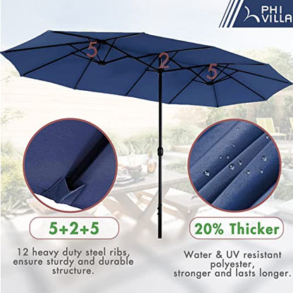 PHI VILLA 8 Piece Patio Outdoor Dining Set with 13ft Double-Sided Patio Umbrella,Metal Outdoor Table Furniture Set with 6 Outdoor Stackable Chairs, 1 Rectangle Dining Table and 1 Large Umbrella