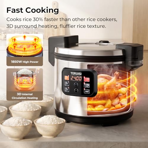 TERUISI Commercial Rice Cooker, 15.85QT/84 Cups Cooked Rice 15L Large Capacity Rice Cooker & Warmer, 1850W Fast Rice Cooker with 6 Functions, LED Display, Non-stick Inner Pot for 25-35 People Use,110V