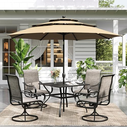 Sophia & William Patio Set with Umbrella 6 Pieces Outdoor Dining Set with 10ft 3 Tier Beige Patio Umbrella Windproof, 4 x Swivel Patio Dining Chairs, Patio Table and Chairs for Garden Backyard