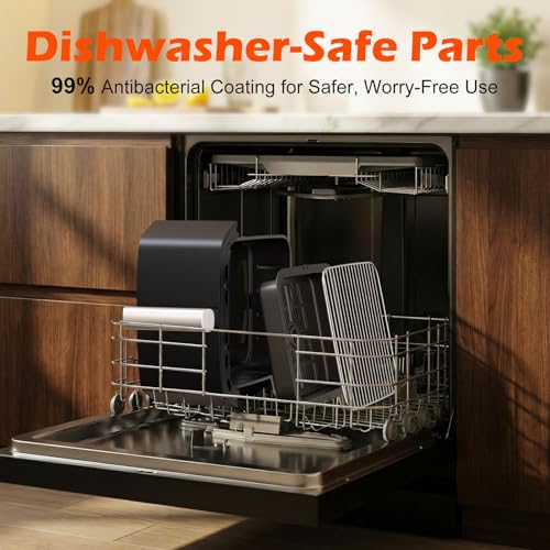 Dual Basket Air Fryer, 12.6QT Family-Size for 10–12 People, XL Basket for 6LB Whole Chicken, DoubleStack Compact Design, 10-in-1 Functions with Reheat, Dehydrate & SyncFinish, Dishwasher-Safe, Black