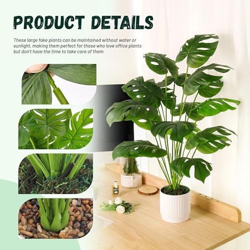 Der Rose 28" Fake Plants Large Artificial Monstera Faux Potted Plants Indoor Tall for Outdoor Living Room House Floor Front Porch Tree Decor