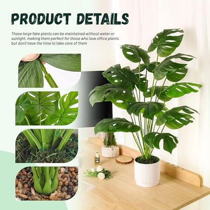 Der Rose 28" Fake Plants Large Artificial Monstera Faux Potted Plants Indoor Tall for Outdoor Living Room House Floor Front Porch Tree Decor