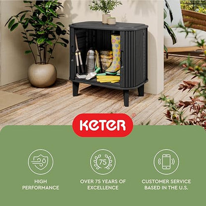 Keter Velo 30 Gallon Outdoor Storage Cabinet, Weather-Resistant Resin Deck Box with Steel Reinforcement, Lockable, Wood-Look Finish, Graphite