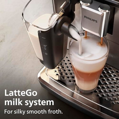 Philips 3300-Series Fully Automatic Espresso Machine - 6 Drinks, Modern Colour Touch Screen, LatteGo Milking System, SilentBrew, 100% Ceramic Grinder, AquaClean Filter. Black Chrome (EP3347/90) (Renewed)