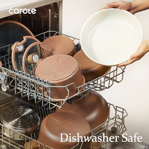 CAROTE 25-Piece Ceramic Cookware Set, Nonstick Pots and Pans Set with Detachable Handle, Non-Toxic Kitchen Cooking Set, Dishwasher & Oven Safe, Induction Compatible, PFAS Free, Chocolate