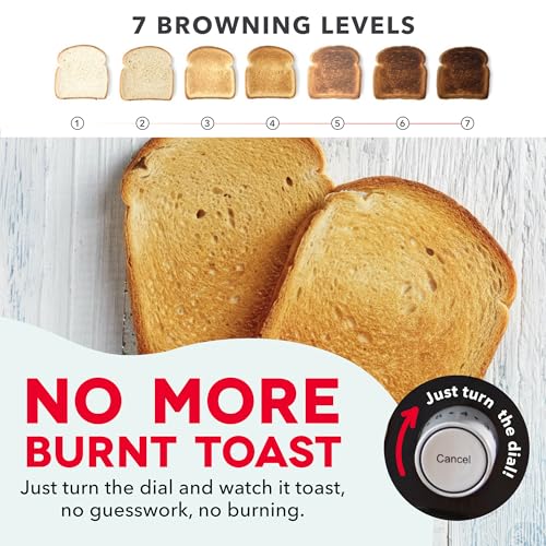 Dash Clear View Toaster | 10" Long Slot 2 Slice Toaster with See-Through Glass Window, 7 Browning Levels, Bagel, Defrost & Reheat Functions, Removable Glass Panel, Crumb Tray, Black