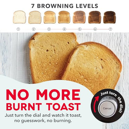 Dash Clear View Toaster | 10" Long Slot 2 Slice Toaster with See-Through Glass Window, 7 Browning Levels, Bagel, Defrost & Reheat Functions, Removable Glass Panel, Crumb Tray, Black