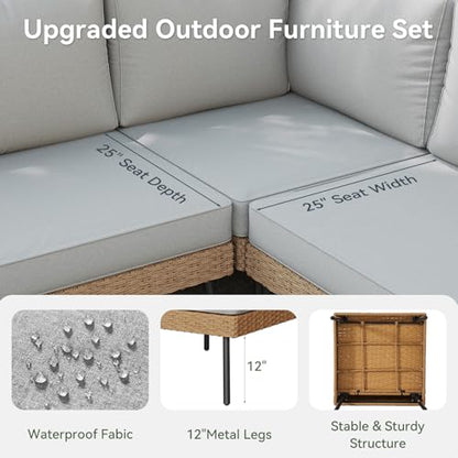 Aoxun 5 Piece Outdoor Sectional Sofas, Grey
