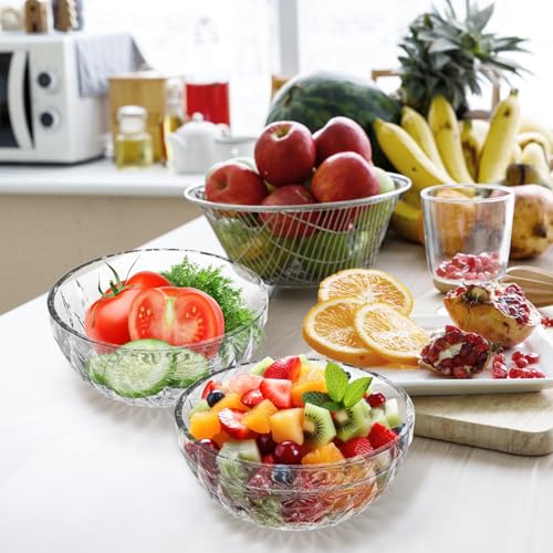 Jucoan 12 Pack 10 oz Small Glass Bowls, 5 Inch Diamond Cut Glass Prep Bowls, Stackable Salad Bowl for Dessert, Ice Cream, Fruit, Cereal, Candy, Yogurt