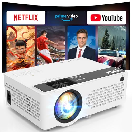 TMY 1080P Full HD Portable Mini Projector, Bluetooth Movie Projector, Compatible with TV Stick/Smartphone/PC/Game Console/HDMI/USB, Indoor & Outdoor Use, Built in Netflix app