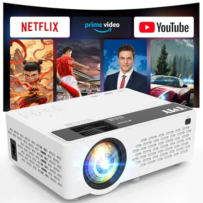 TMY 1080P Full HD Portable Mini Projector, Bluetooth Movie Projector, Compatible with TV Stick/Smartphone/PC/Game Console/HDMI/USB, Indoor & Outdoor Use, Built in Netflix app