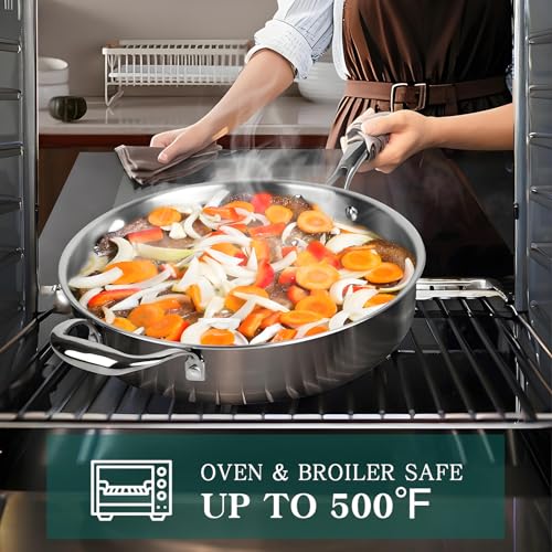 EWFEN Pots and Pans Set, 3 Ply 11 Piece Stainless Steel Cookware Set, Oven Dishwasher Safe | Induction Compatible Frying Pans, Saucepans, Saute Pan & Stock Pot, PFOA Free Kitchen Skillet