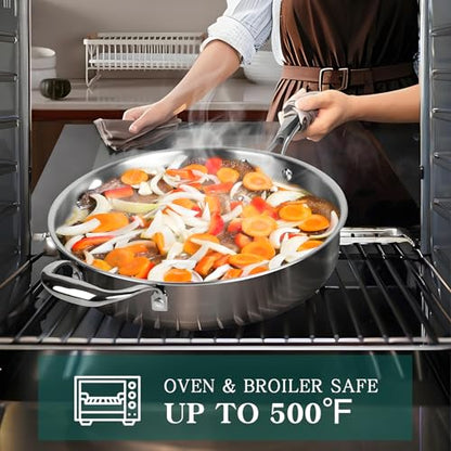 EWFEN Pots and Pans Set, 3 Ply 11 Piece Stainless Steel Cookware Set, Oven Dishwasher Safe | Induction Compatible Frying Pans, Saucepans, Saute Pan & Stock Pot, PFOA Free Kitchen Skillet