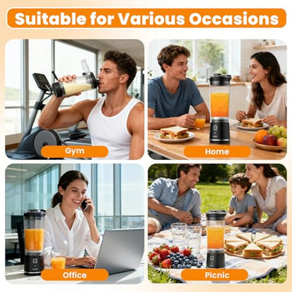 Personal Size Portable Blender for Shakes & Smoothies, 17oz Mini Small Smoothie Blender with On Go Lid & Sip Lid, 26000RPM Rechargeable Cordless Electric Blender for Travel Gym Office (Black)