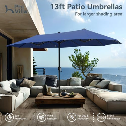 PHI VILLA 8-Piece Patio Dining Set for 6 with 13ft Umbrella