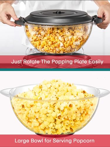 Popcorn Machine, FOHERE 6.3 Quarts Electric Hot Oil Popcorn Popper Machine with Stirring Rod, Large Lid for Serving Bowl and Convenient Storage, Removable & Nonstick Plate, 28Cups, Two Measuring Cups