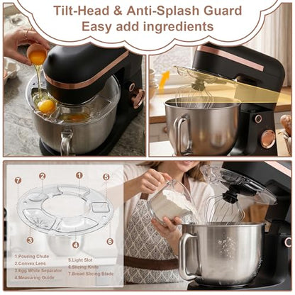 6.5 Qt 10-Speed Tilt-Head Stand Mixer with Dough Hook, Whisk, Beater & Splash Guard, Electric Kitchen Mixer for Baking, Cakes, Bread, and Home Cooking (Black)